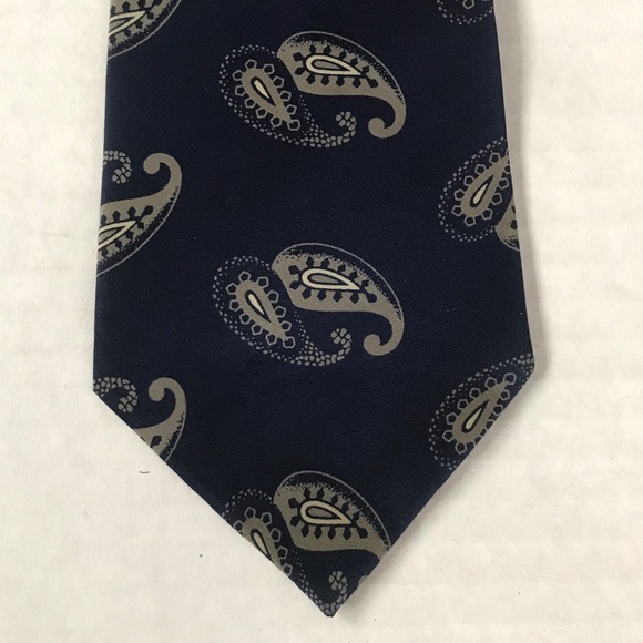 Silk Tie Navy Tan Paisley Fumagalli’s - Picture 4 of 10